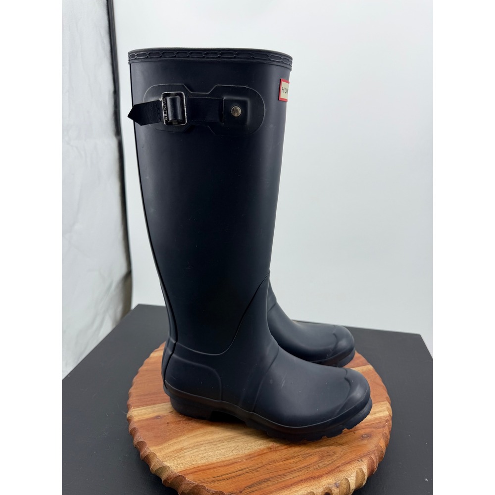 Hunter Original Tall Rain Boot Women Size 7 Navy Blue Matte Waterproof Buckle